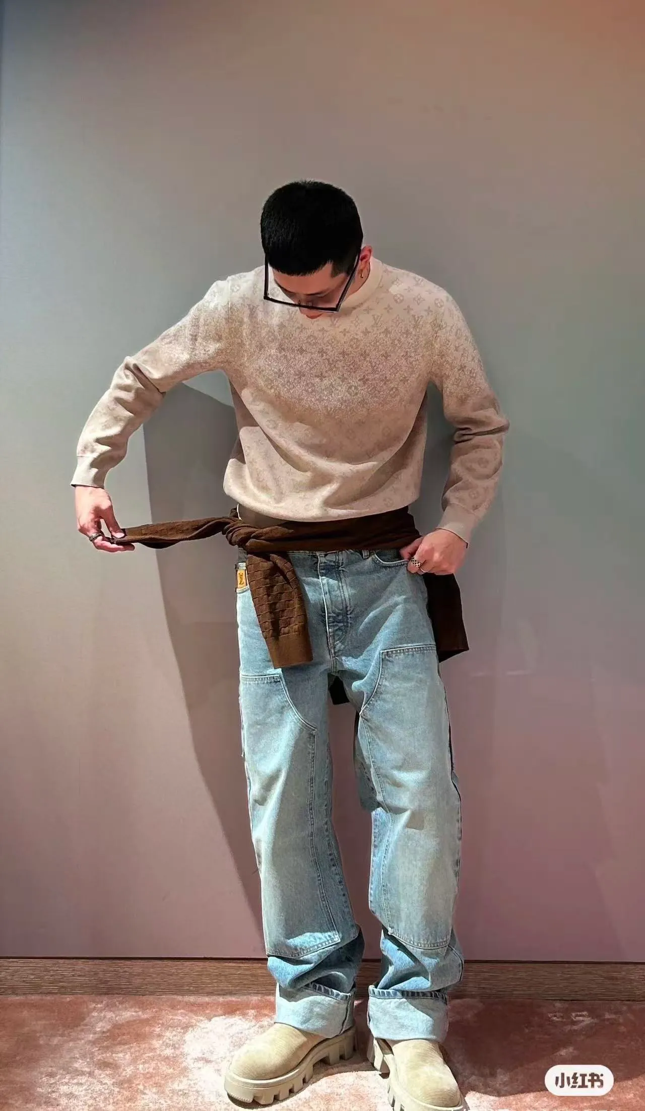 Louis Vuitton/Louis Vuitton 25Fw old flower jacquard gradient round neck sweatshirt